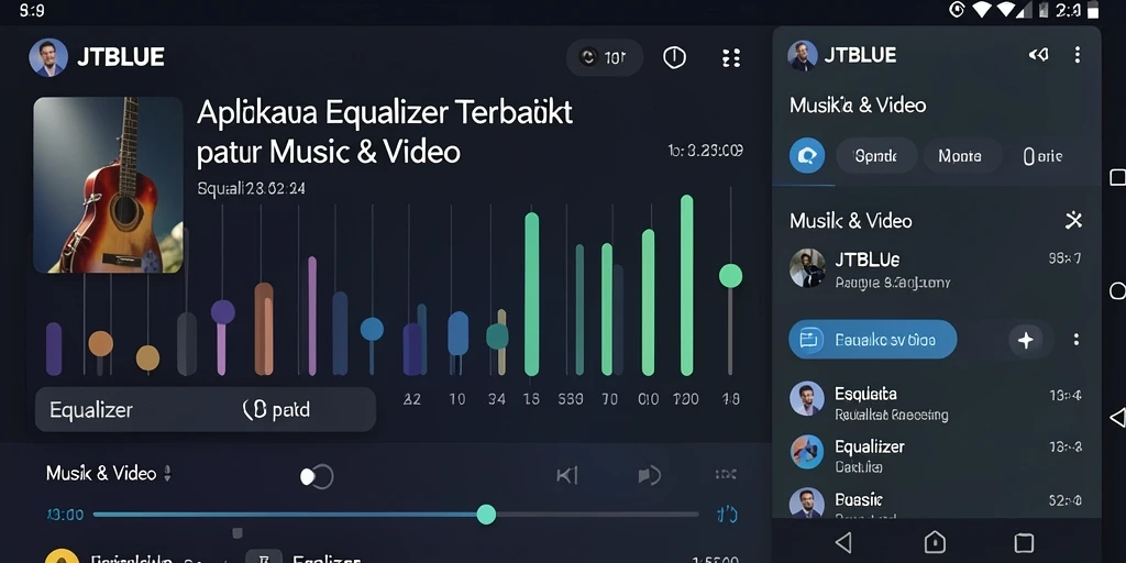 Tampilan antarmuka utama JTBLUE yang menawan dengan berbagai opsi Equalizer.