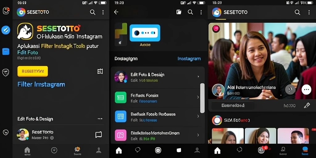 Antarmuka pengguna SESETOTO dengan berbagai opsi filter Instagram.