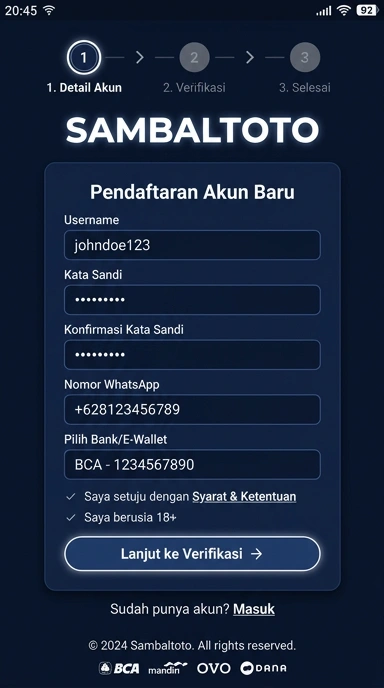 Panduan Registrasi Akun Baru sambaltoto untuk Android